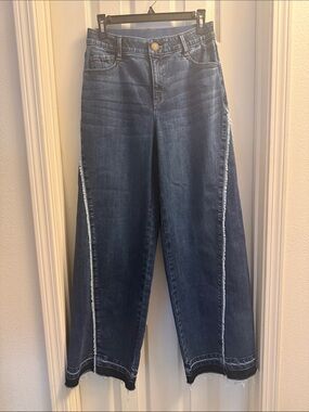 Democracy Two-Tone Dark Blue Wide Leg Jeans with Frayed Side Stripe